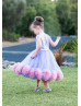 Lavender Satin Pom Pom Tulle Flower Girl Dress